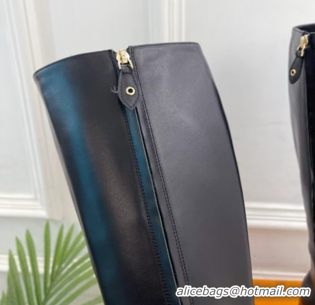 Generous Louis Vuitton Swing Heel High Boots 9cm in Calf Leather Black 1AID09 1021110