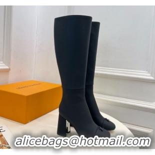 Buy Luxury Louis Vuitton Swing Heel High Boots 9cm in Matte Leather All Black 1AID09 1021111