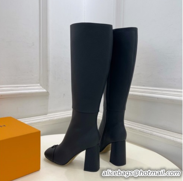 Buy Luxury Louis Vuitton Swing Heel High Boots 9cm in Matte Leather All Black 1AID09 1021111