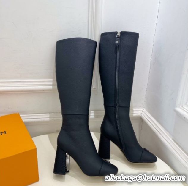 Buy Luxury Louis Vuitton Swing Heel High Boots 9cm in Matte Leather All Black 1AID09 1021111