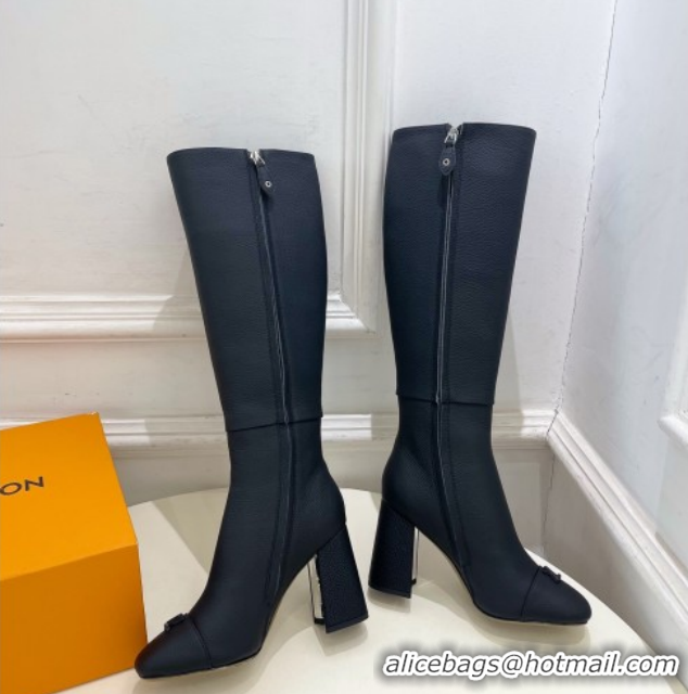 Buy Luxury Louis Vuitton Swing Heel High Boots 9cm in Matte Leather All Black 1AID09 1021111