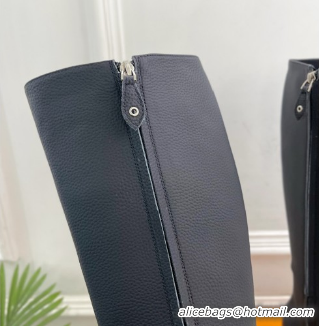 Buy Luxury Louis Vuitton Swing Heel High Boots 9cm in Matte Leather All Black 1AID09 1021111