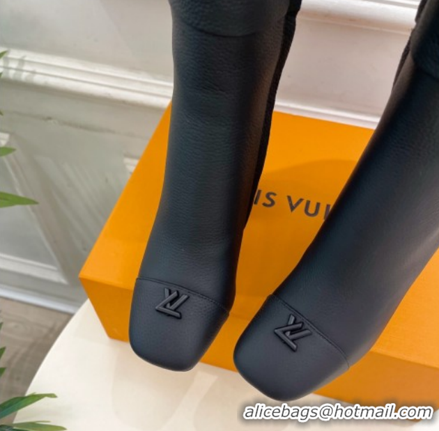 Buy Luxury Louis Vuitton Swing Heel High Boots 9cm in Matte Leather All Black 1AID09 1021111