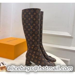Most Popular Louis Vuitton Swing Heel High Boots 5.5cm in Monogram Canvas 1AID09 1021112