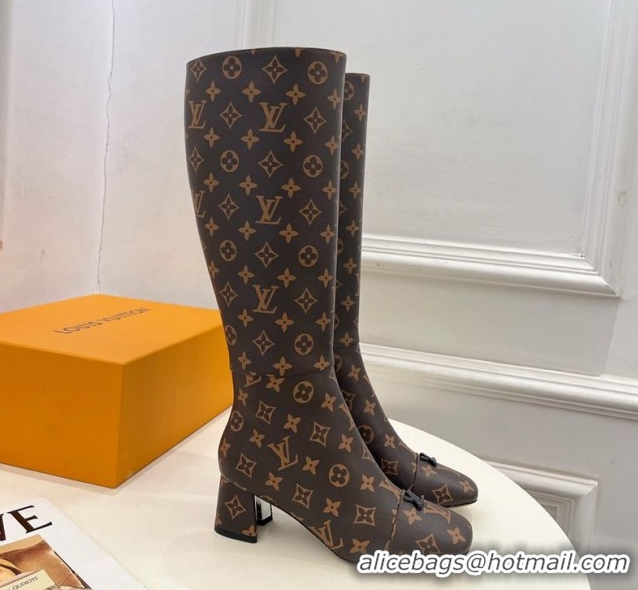 Most Popular Louis Vuitton Swing Heel High Boots 5.5cm in Monogram Canvas 1AID09 1021112