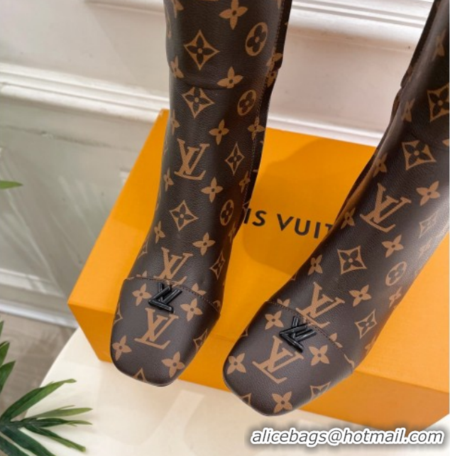 Most Popular Louis Vuitton Swing Heel High Boots 5.5cm in Monogram Canvas 1AID09 1021112