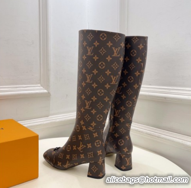 Most Popular Louis Vuitton Swing Heel High Boots 5.5cm in Monogram Canvas 1AID09 1021112