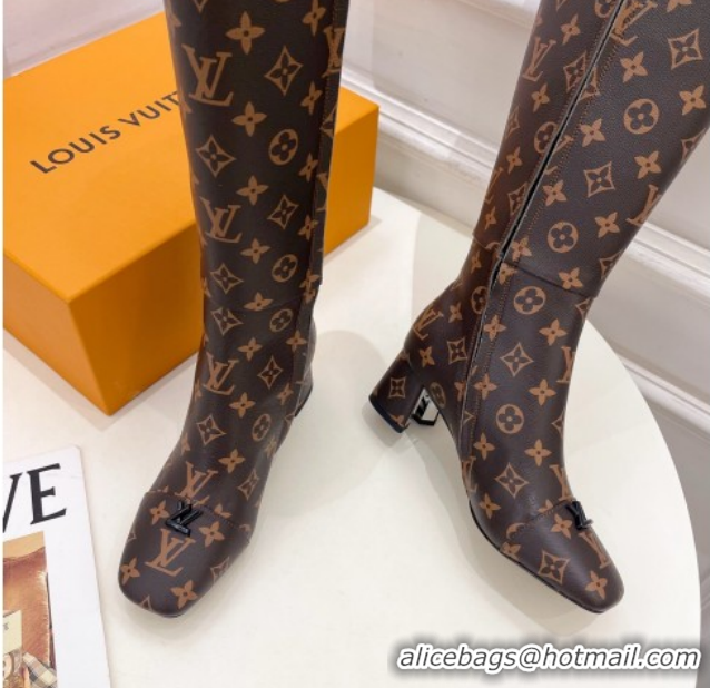 Most Popular Louis Vuitton Swing Heel High Boots 5.5cm in Monogram Canvas 1AID09 1021112