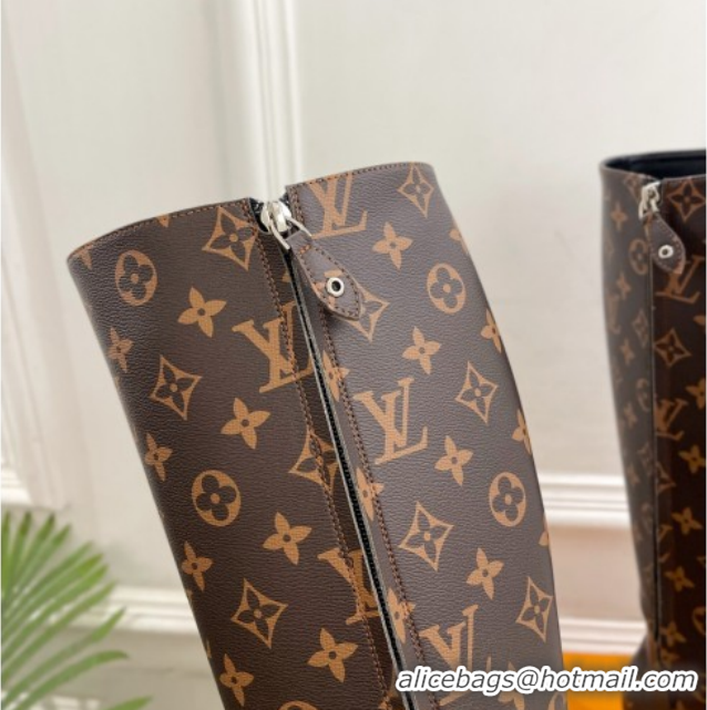 Most Popular Louis Vuitton Swing Heel High Boots 5.5cm in Monogram Canvas 1AID09 1021112