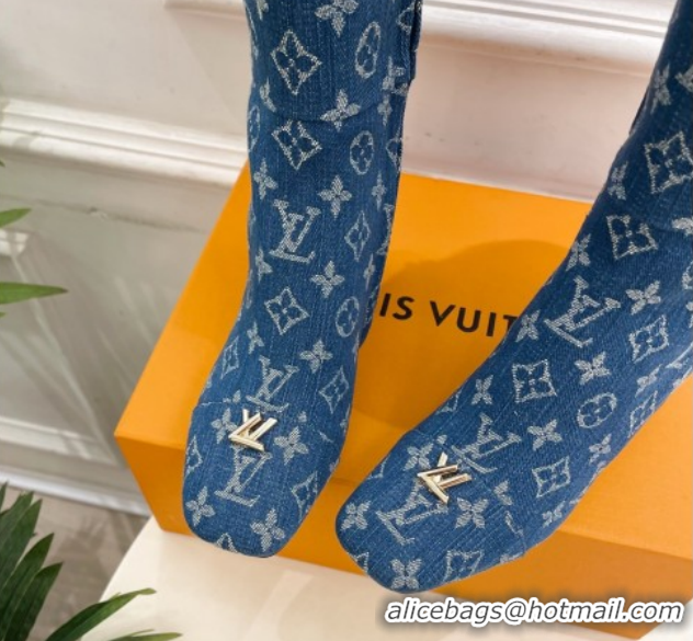 Best Price Louis Vuitton Swing Heel High Boots 5.5cm in Blue Monogram Denim 1AID09 1021113