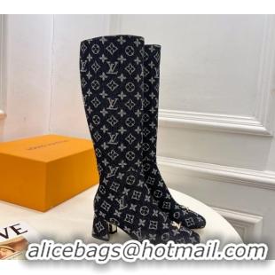 Low Cost Louis Vuitton Swing Heel High Boots 5.5cm in Monogram Denim Black 1AID09 1021114