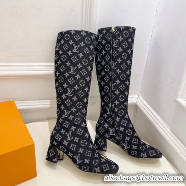 Low Cost Louis Vuitton Swing Heel High Boots 5.5cm in Monogram Denim Black 1AID09 1021114