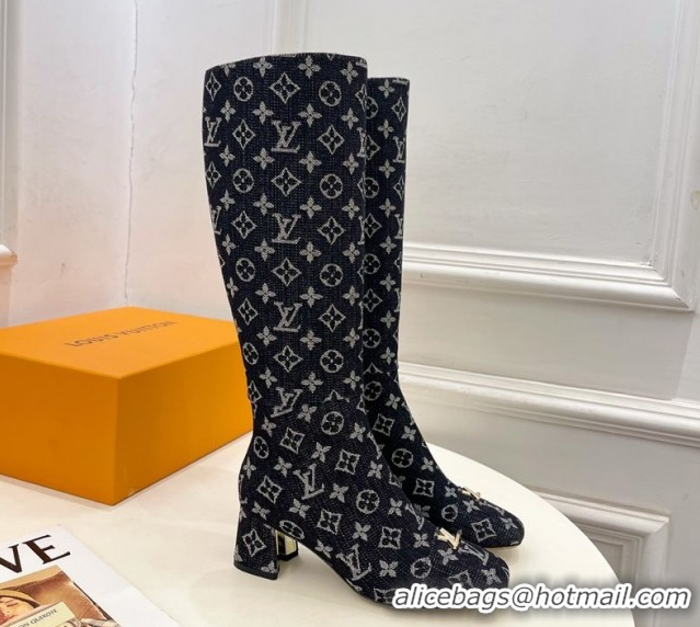 Low Cost Louis Vuitton Swing Heel High Boots 5.5cm in Monogram Denim Black 1AID09 1021114