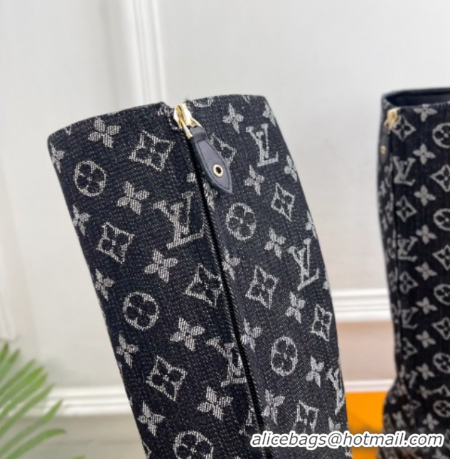 Low Cost Louis Vuitton Swing Heel High Boots 5.5cm in Monogram Denim Black 1AID09 1021114