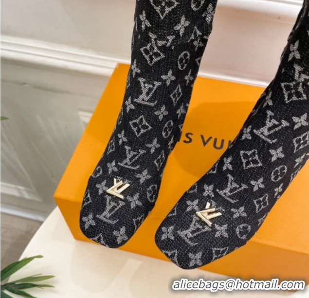 Low Cost Louis Vuitton Swing Heel High Boots 5.5cm in Monogram Denim Black 1AID09 1021114