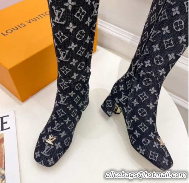 Low Cost Louis Vuitton Swing Heel High Boots 5.5cm in Monogram Denim Black 1AID09 1021114