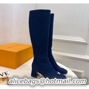 Purchase Louis Vuitton Swing Heel High Boots 5.5cm in Navy Blue Denim 1AID09 1021115