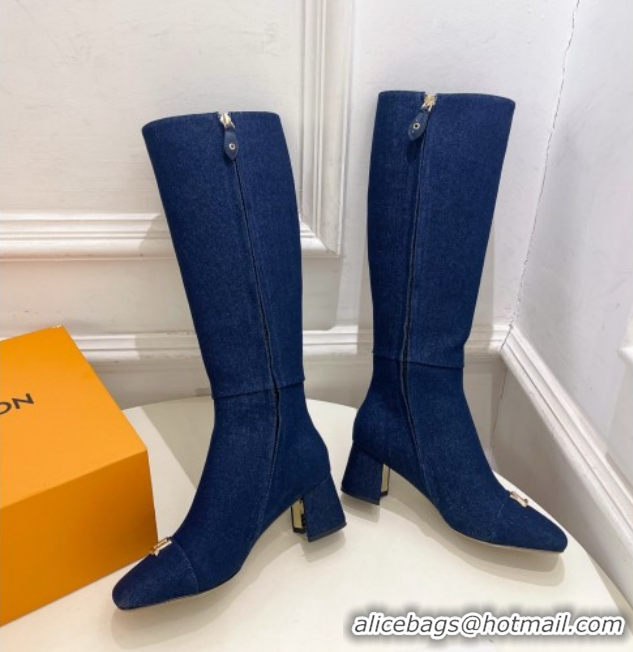 Purchase Louis Vuitton Swing Heel High Boots 5.5cm in Navy Blue Denim 1AID09 1021115