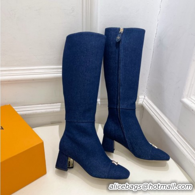Purchase Louis Vuitton Swing Heel High Boots 5.5cm in Navy Blue Denim 1AID09 1021115