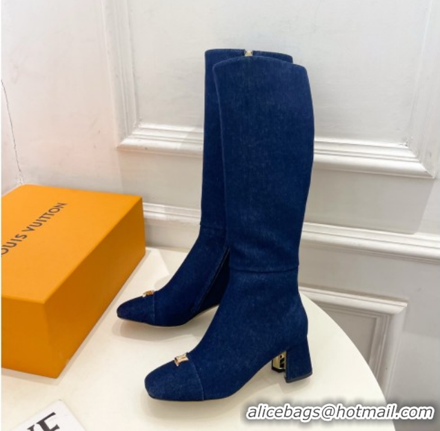 Purchase Louis Vuitton Swing Heel High Boots 5.5cm in Navy Blue Denim 1AID09 1021115