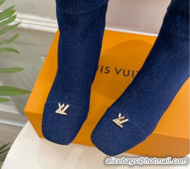 Purchase Louis Vuitton Swing Heel High Boots 5.5cm in Navy Blue Denim 1AID09 1021115