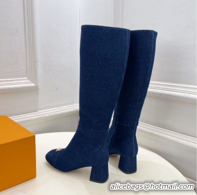 Purchase Louis Vuitton Swing Heel High Boots 5.5cm in Navy Blue Denim 1AID09 1021115