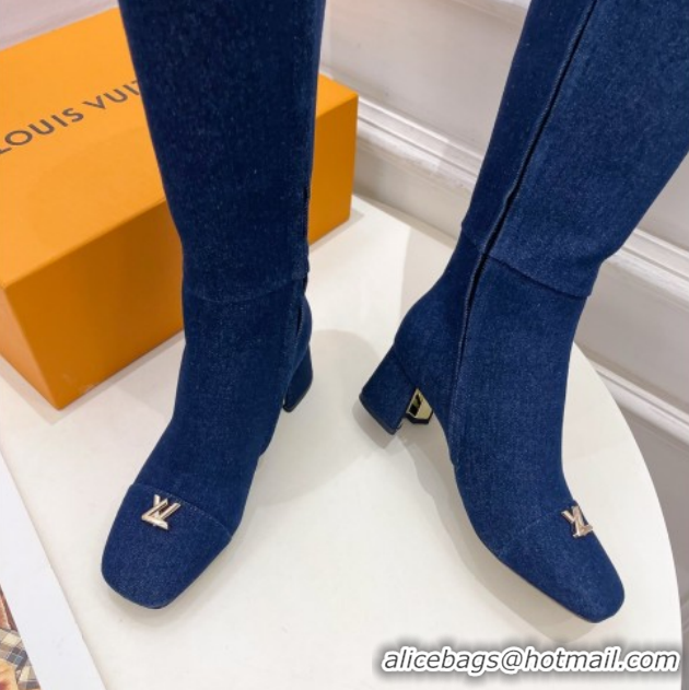 Purchase Louis Vuitton Swing Heel High Boots 5.5cm in Navy Blue Denim 1AID09 1021115