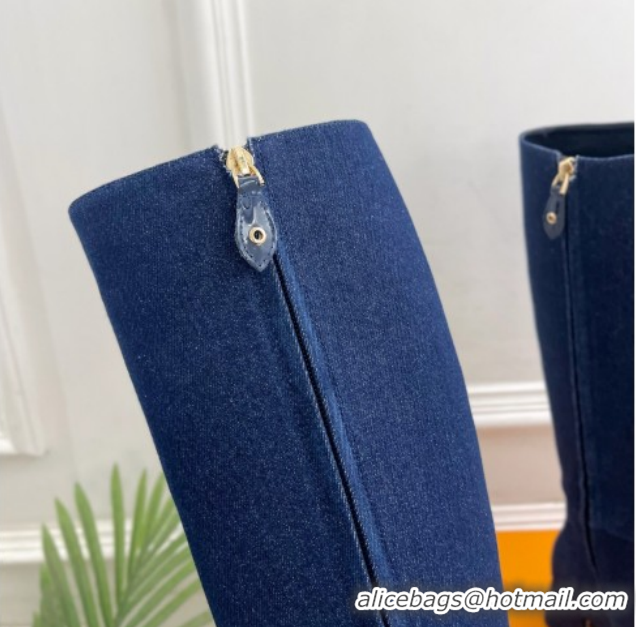 Purchase Louis Vuitton Swing Heel High Boots 5.5cm in Navy Blue Denim 1AID09 1021115