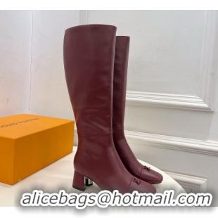 Good Quality Louis Vuitton Swing Heel High Boots 5.5cm in Calf Leather Burgundy 1AID09 1021117