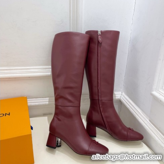 Good Quality Louis Vuitton Swing Heel High Boots 5.5cm in Calf Leather Burgundy 1AID09 1021117