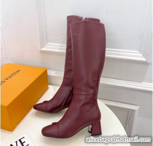 Good Quality Louis Vuitton Swing Heel High Boots 5.5cm in Calf Leather Burgundy 1AID09 1021117
