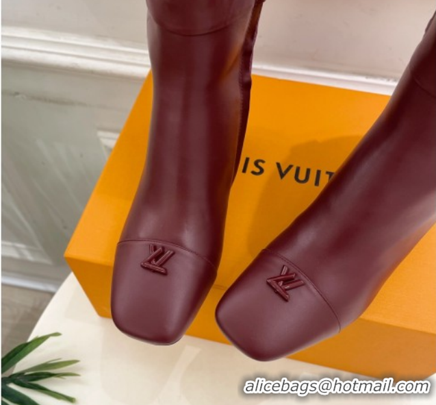 Good Quality Louis Vuitton Swing Heel High Boots 5.5cm in Calf Leather Burgundy 1AID09 1021117