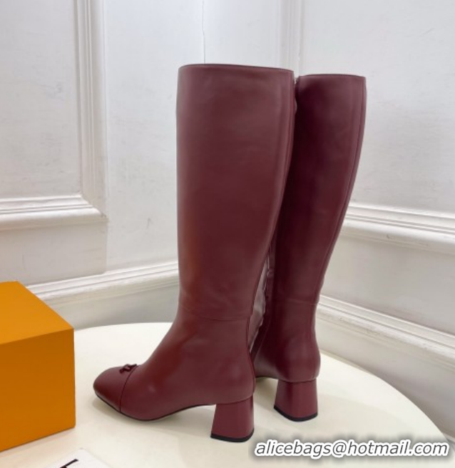 Good Quality Louis Vuitton Swing Heel High Boots 5.5cm in Calf Leather Burgundy 1AID09 1021117