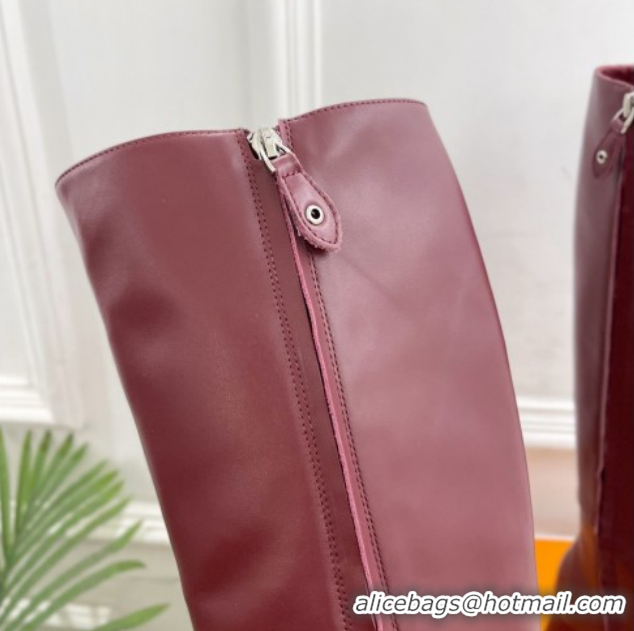 Good Quality Louis Vuitton Swing Heel High Boots 5.5cm in Calf Leather Burgundy 1AID09 1021117