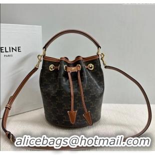 New Cheap Celine Teen Clara Bucket Bag in Triomphe Canvas and Calfskin 121672 Brown 2025