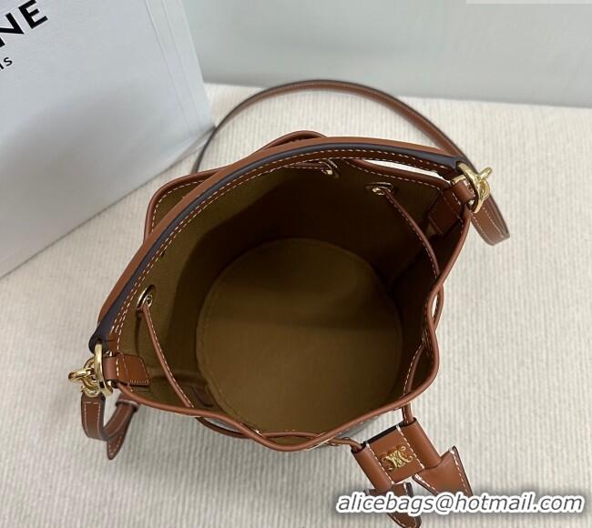 New Cheap Celine Teen Clara Bucket Bag in Triomphe Canvas and Calfskin 121672 Brown 2025