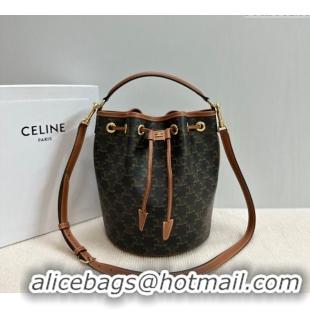 Original Cheap Celine Clara Bucket Bag in Triomphe Canvas and Calfskin 116882 Brown 2025