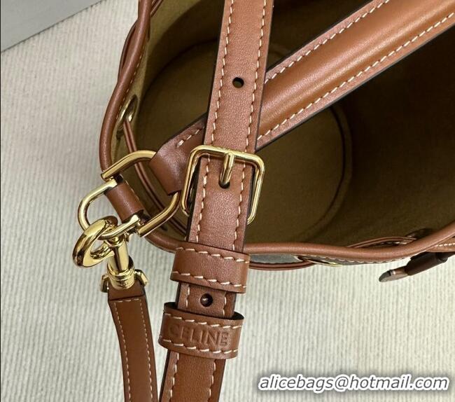 Original Cheap Celine Clara Bucket Bag in Triomphe Canvas and Calfskin 116882 Brown 2025