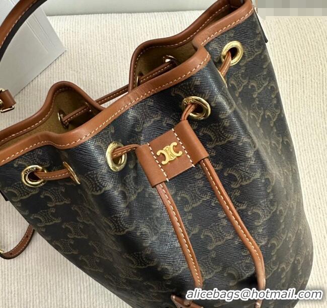 Original Cheap Celine Clara Bucket Bag in Triomphe Canvas and Calfskin 116882 Brown 2025