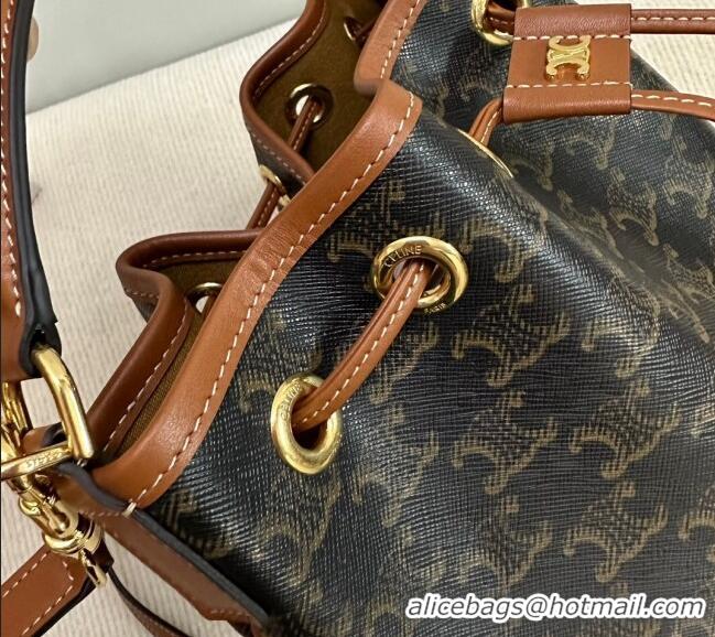 Original Cheap Celine Clara Bucket Bag in Triomphe Canvas and Calfskin 116882 Brown 2025