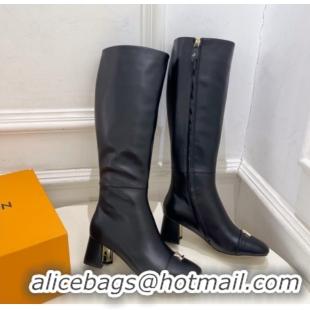 Grade Quality Louis Vuitton Swing Heel High Boots 5.5cm in Calf Leather Black 1AID09 1021116