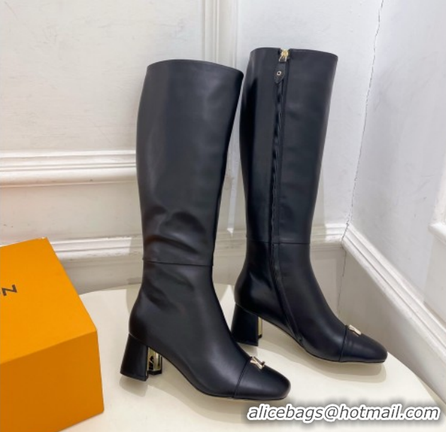 Grade Quality Louis Vuitton Swing Heel High Boots 5.5cm in Calf Leather Black 1AID09 1021116