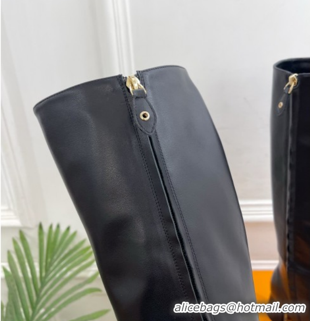 Grade Quality Louis Vuitton Swing Heel High Boots 5.5cm in Calf Leather Black 1AID09 1021116