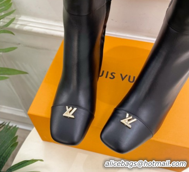 Grade Quality Louis Vuitton Swing Heel High Boots 5.5cm in Calf Leather Black 1AID09 1021116
