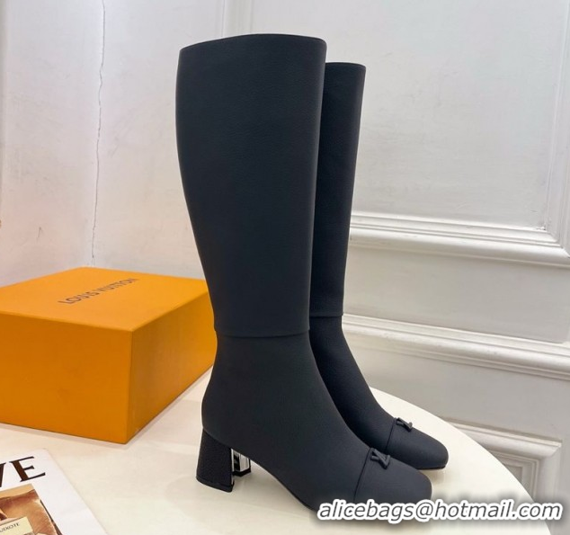 Best Product Louis Vuitton Swing Heel High Boots 5.5cm in Matte Leather All Black 1AID09 1021118