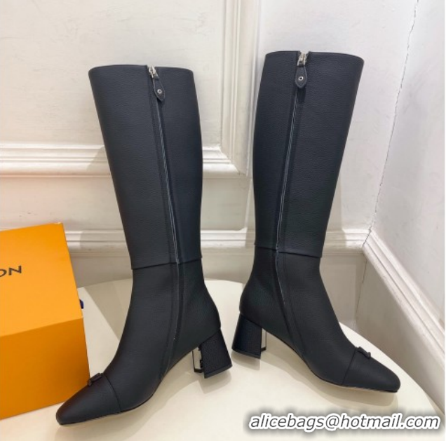 Best Product Louis Vuitton Swing Heel High Boots 5.5cm in Matte Leather All Black 1AID09 1021118