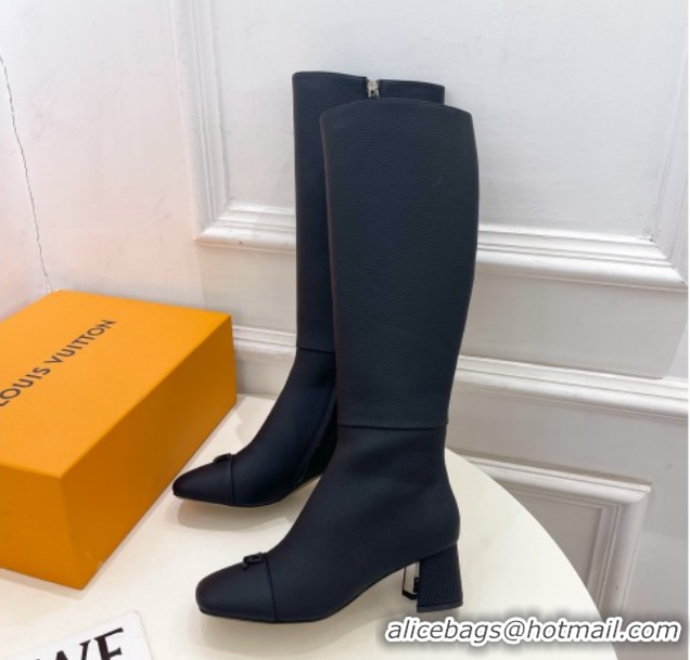 Best Product Louis Vuitton Swing Heel High Boots 5.5cm in Matte Leather All Black 1AID09 1021118