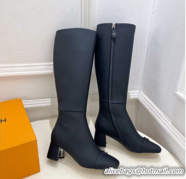 Best Product Louis Vuitton Swing Heel High Boots 5.5cm in Matte Leather All Black 1AID09 1021118