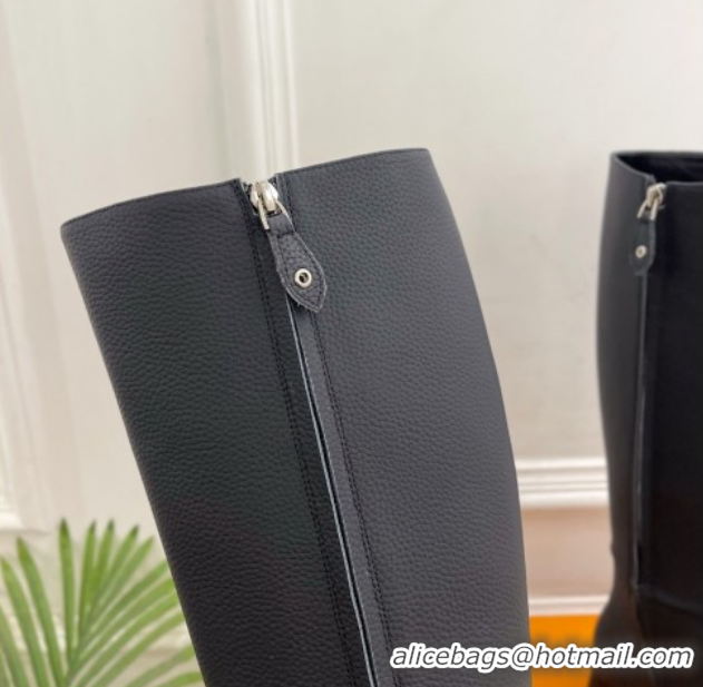 Best Product Louis Vuitton Swing Heel High Boots 5.5cm in Matte Leather All Black 1AID09 1021118