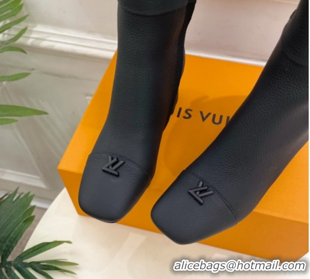 Best Product Louis Vuitton Swing Heel High Boots 5.5cm in Matte Leather All Black 1AID09 1021118